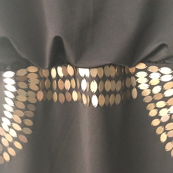 Retro Black Mini Dress with Brass Embellishments - Picture 5 of 8